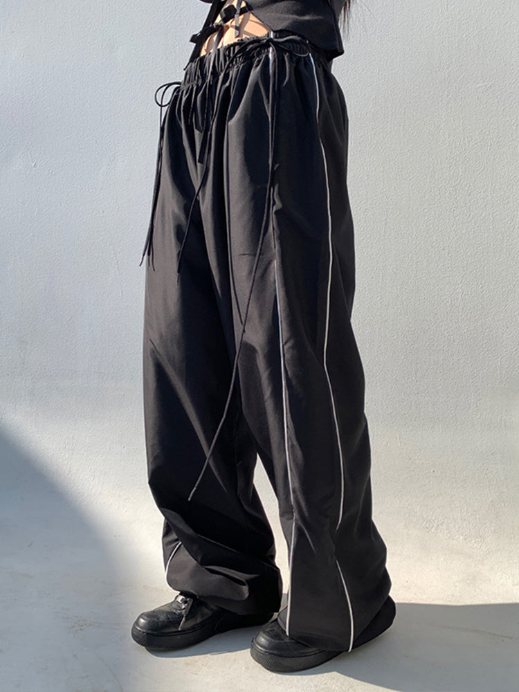 Pink Slim Long Sleeve Top Black Lace Up Cargo Pants Y2k - Heartzcore MK Kawaii Store