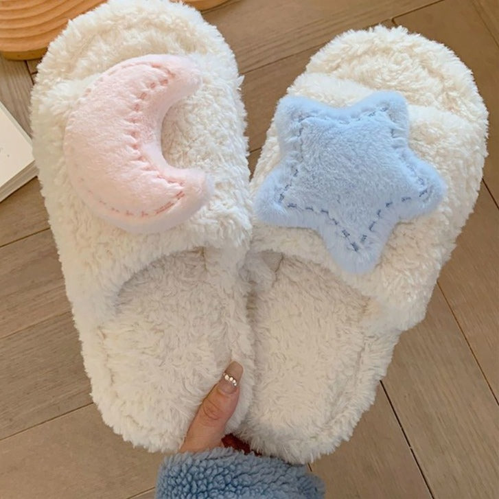 Cute Moon Star Plush Cotton Slippers MK19176 Susan