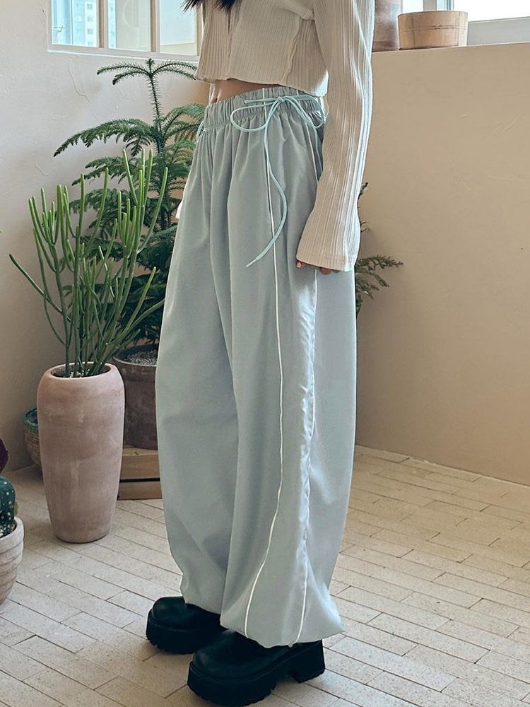 Pink Slim Long Sleeve Top Black Lace Up Cargo Pants Y2k - Heartzcore MK Kawaii Store