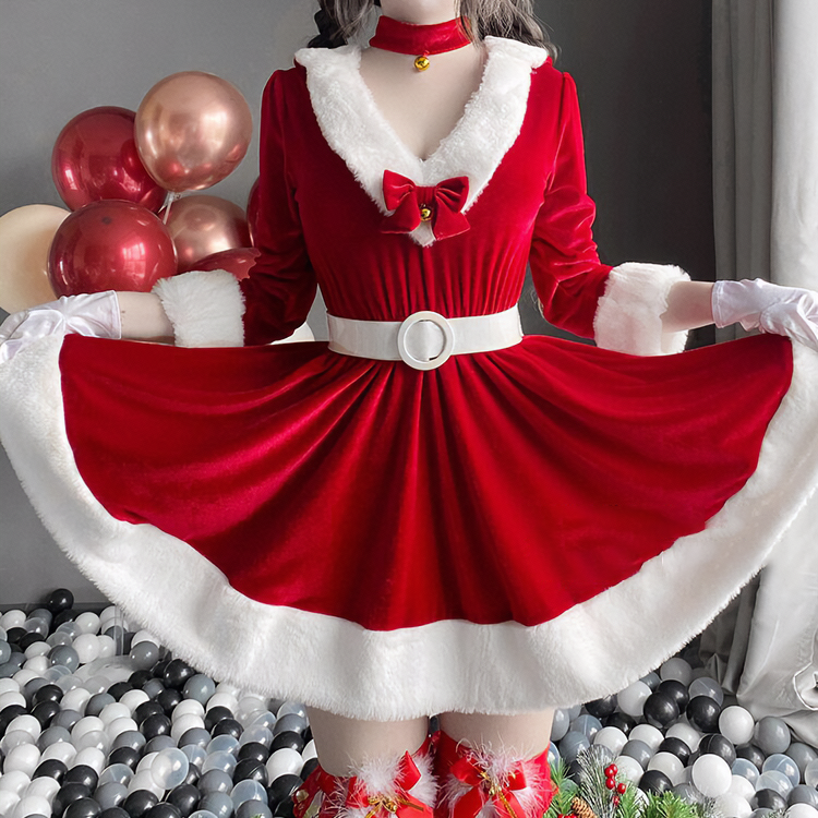 Bunny Ears Bow Knot Hooded Dress Set Christmas MK Kawaii Store