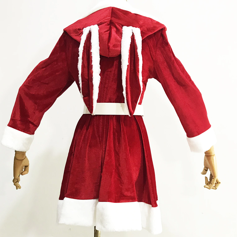 Bunny Ears Bow Knot Hooded Dress Set Christmas MK Kawaii Store
