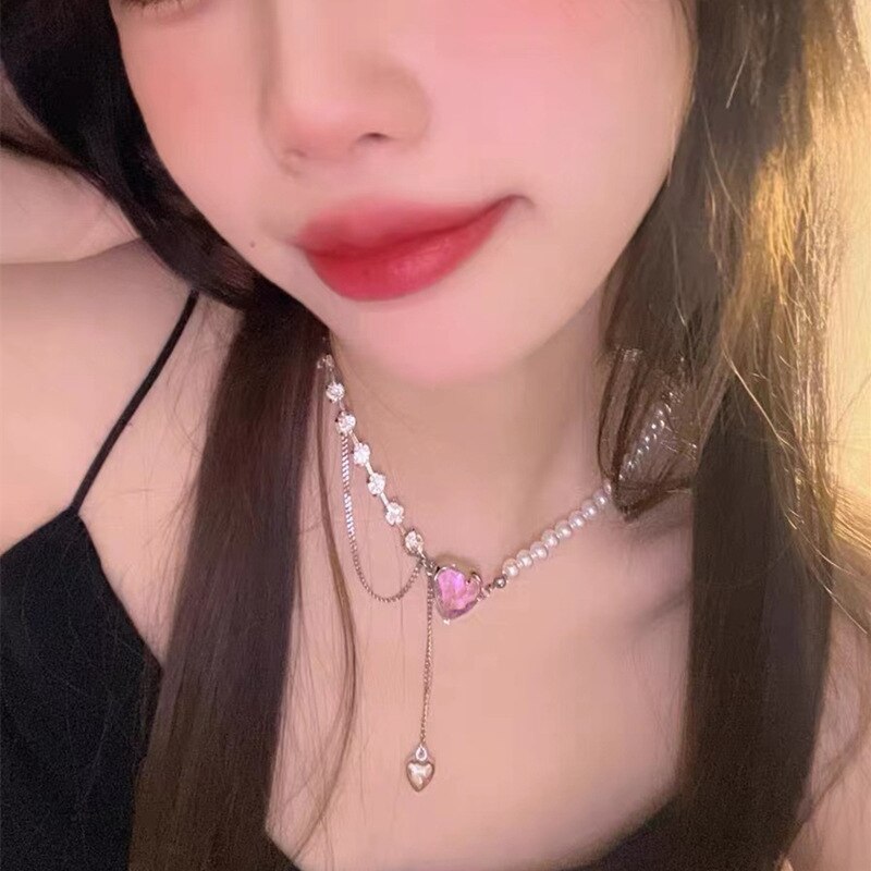 Irregular Crystal Heart Necklace - Cupcake MK Kawaii Store