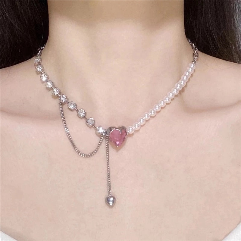 Irregular Crystal Heart Necklace - Cupcake MK Kawaii Store