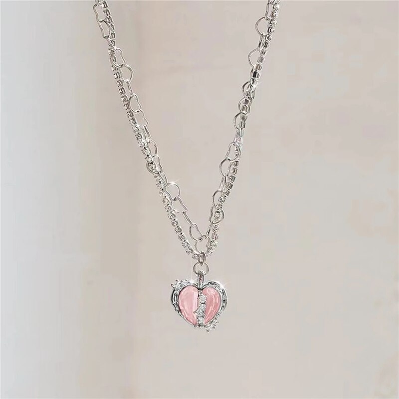 Irregular Crystal Heart Necklace - Cupcake MK Kawaii Store