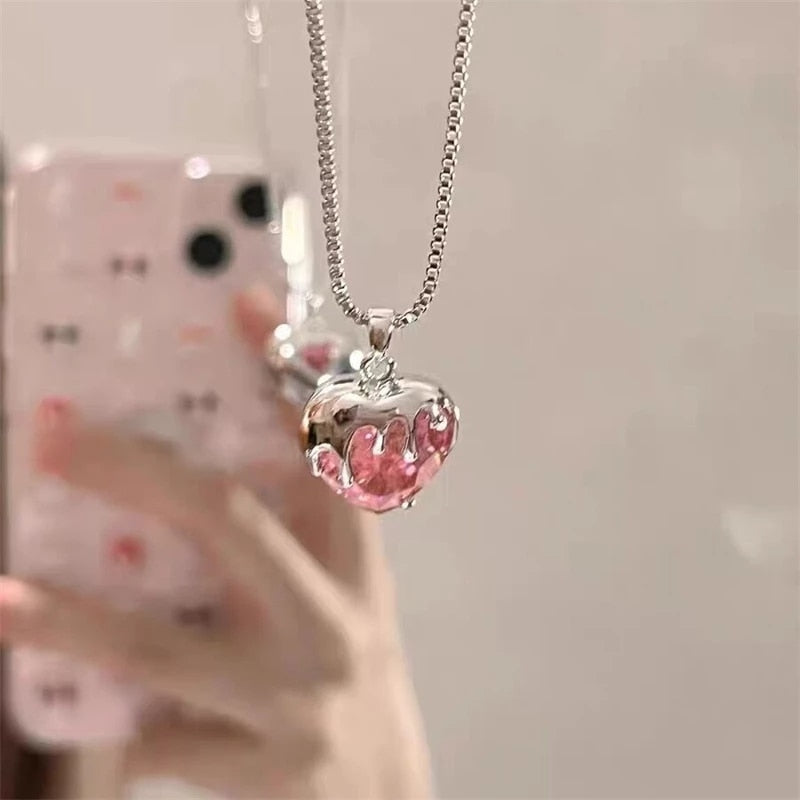 Hollow Crystal Pendant Heart Necklace - Cupcake MK Kawaii Store