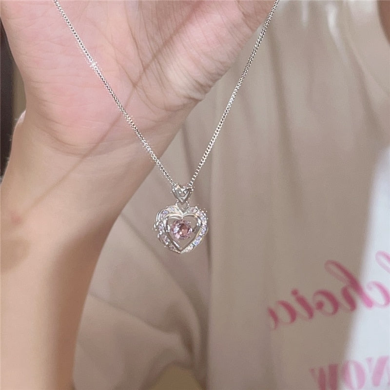 Hollow Crystal Pendant Heart Necklace - Cupcake MK Kawaii Store
