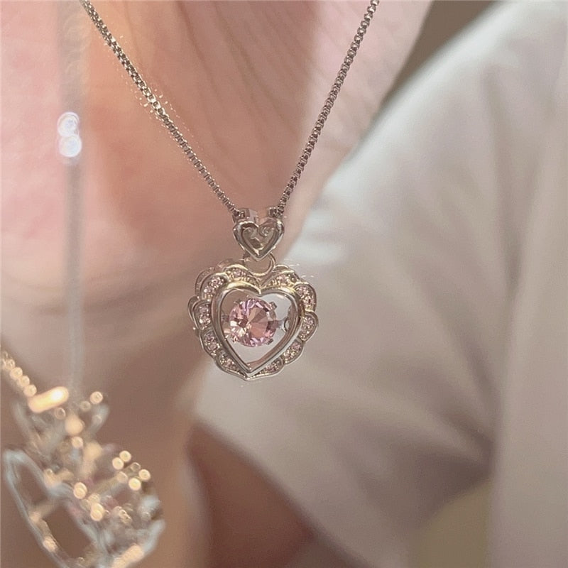 Hollow Crystal Pendant Heart Necklace - Cupcake MK Kawaii Store