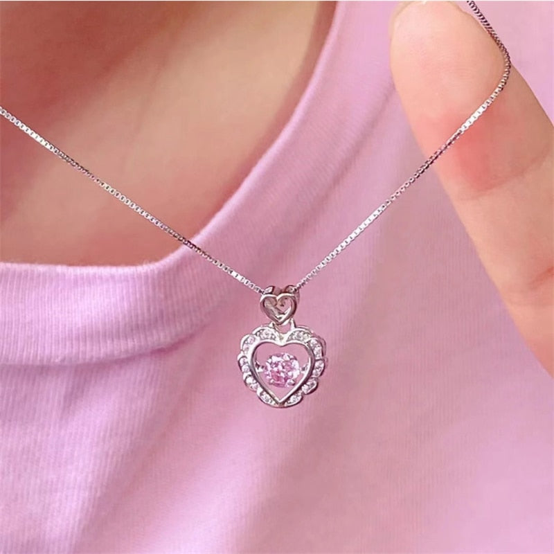 Hollow Crystal Pendant Heart Necklace - Cupcake MK Kawaii Store