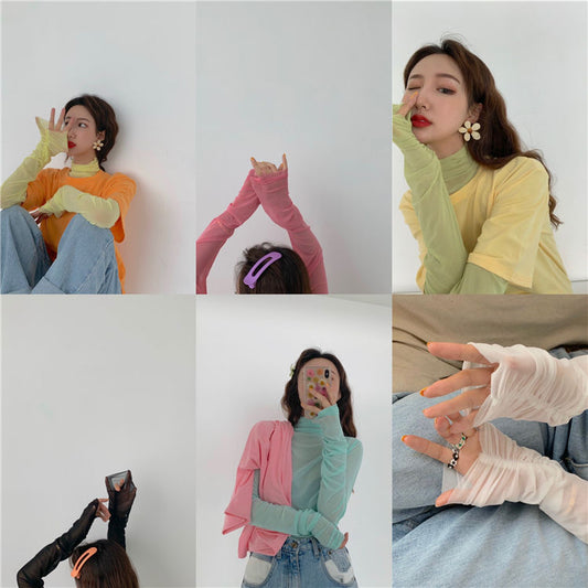 Elbow-Sleeve Plain T-Shirt / Long-Sleeve Sheer Top MK19202 MK Kawaii Store