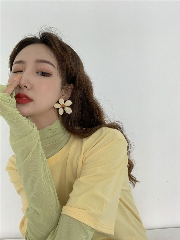 Elbow-Sleeve Plain T-Shirt / Long-Sleeve Sheer Top MK19202 MK Kawaii Store