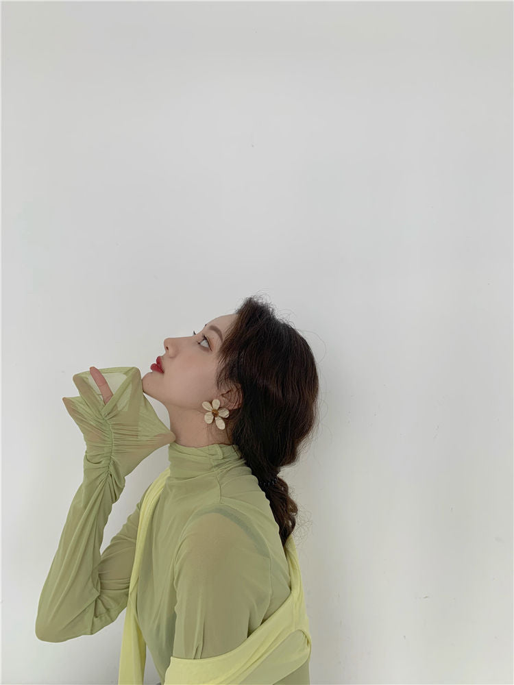 Elbow-Sleeve Plain T-Shirt / Long-Sleeve Sheer Top MK19202 MK Kawaii Store