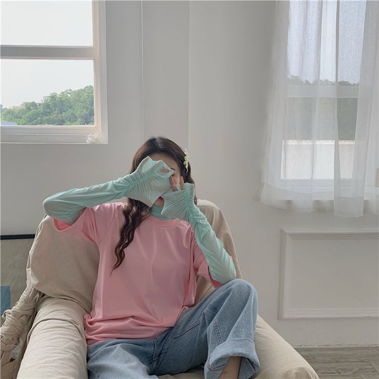 Elbow-Sleeve Plain T-Shirt / Long-Sleeve Sheer Top MK19202 MK Kawaii Store