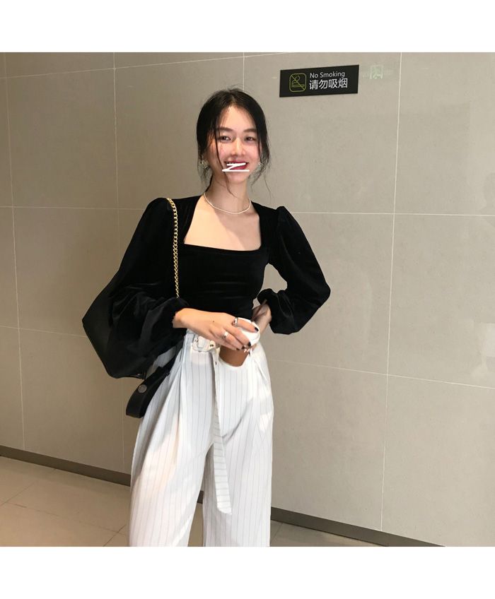 Square-Neck Velvet Blouse WI46 MK Kawaii Store