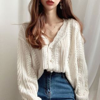 V-Neck Pointelle Knit Cardigan MK19178 MK Kawaii Store