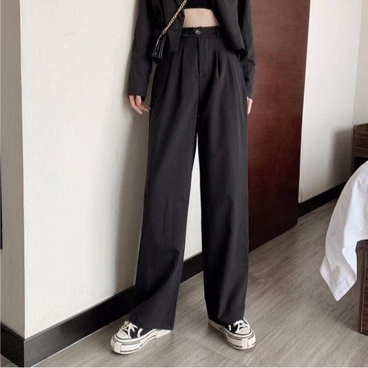 High-Waist Plain Wide-Leg Pants dd4 MK Kawaii Store
