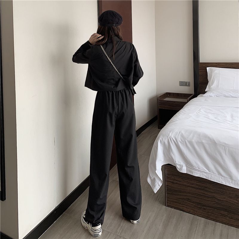 High-Waist Plain Wide-Leg Pants dd4 MK Kawaii Store