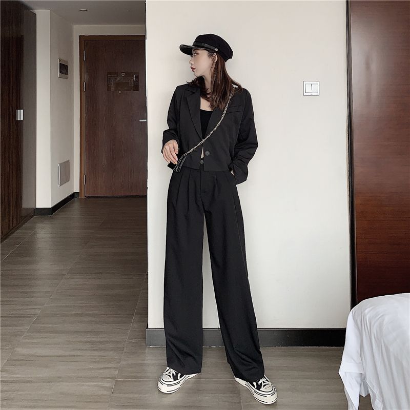 High-Waist Plain Wide-Leg Pants dd4 MK Kawaii Store