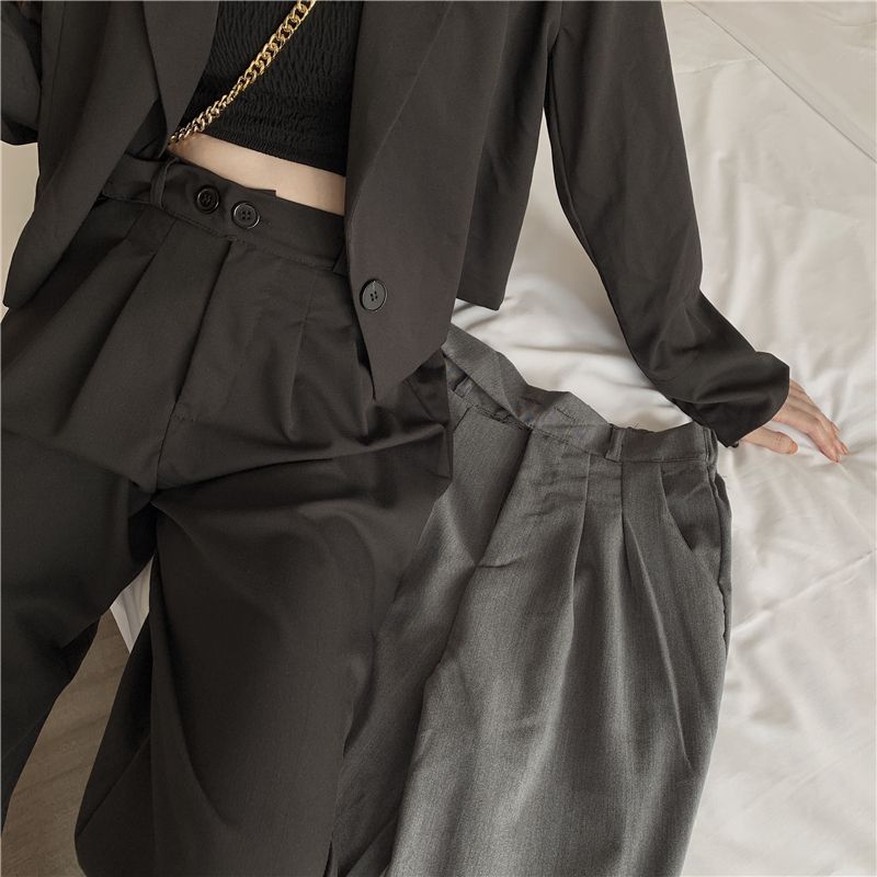 High-Waist Plain Wide-Leg Pants dd4 MK Kawaii Store
