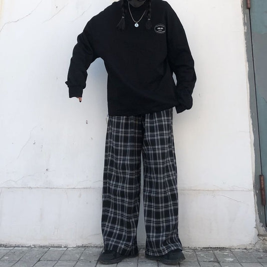 Plaid Wide-Leg Pants dd16 MK Kawaii Store