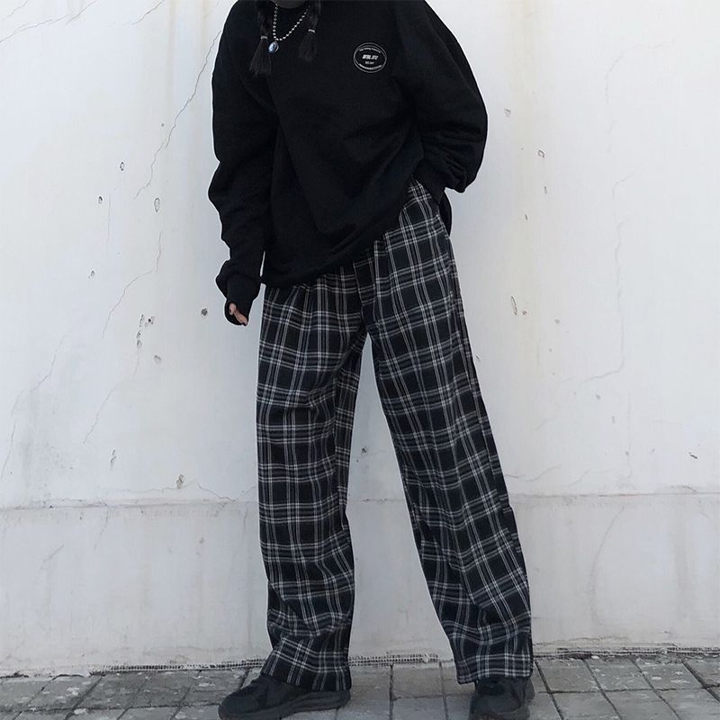 Plaid Wide-Leg Pants dd16 MK Kawaii Store