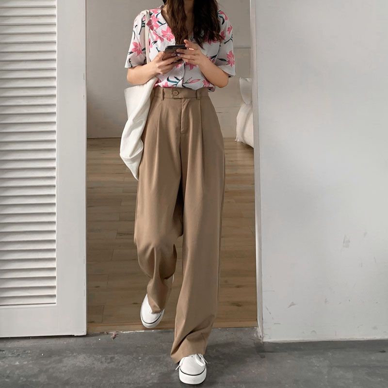 High-Waist Wide-Leg Dress Pants dd1 MK Kawaii Store