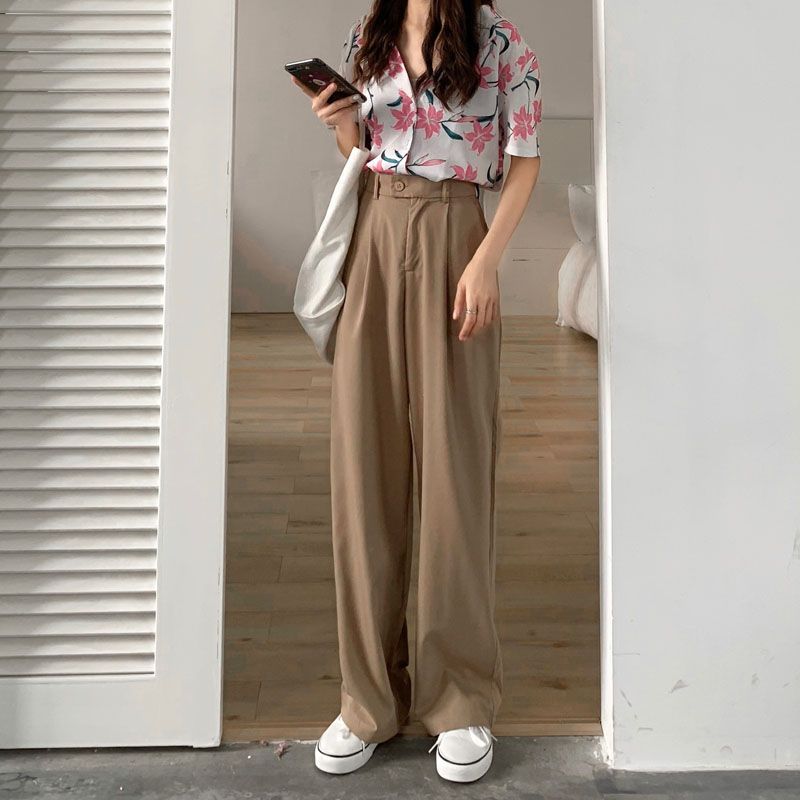 High-Waist Wide-Leg Dress Pants dd1 MK Kawaii Store