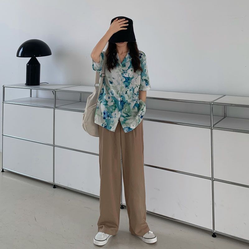 High-Waist Wide-Leg Dress Pants dd1 MK Kawaii Store