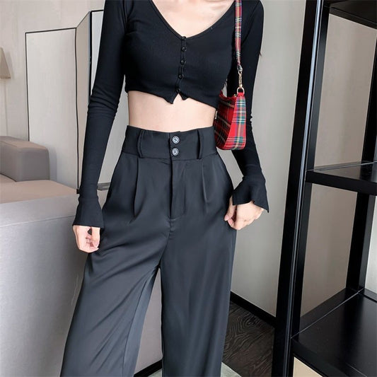 High-Waist Wide-Leg Dress Pants dd18 MK Kawaii Store