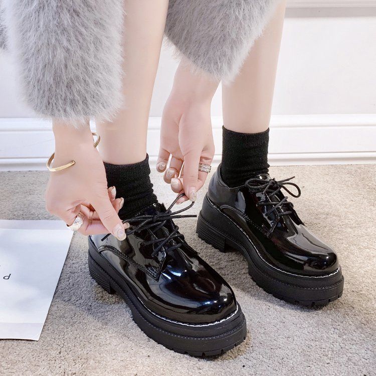 Round-Toe Faux Patent Leather Platform Oxfords BH5 MK Kawaii Store
