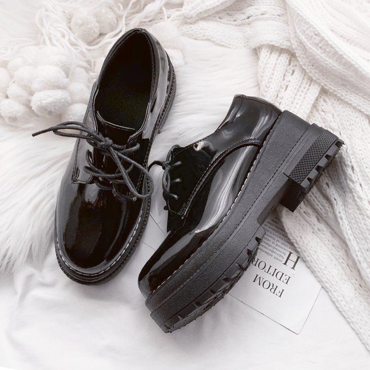Round-Toe Faux Patent Leather Platform Oxfords BH5 MK Kawaii Store
