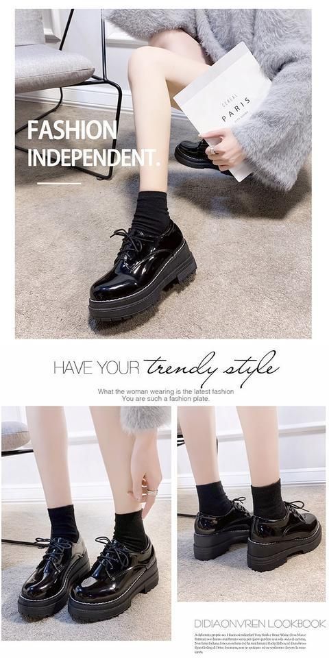 Round-Toe Faux Patent Leather Platform Oxfords BH5 MK Kawaii Store