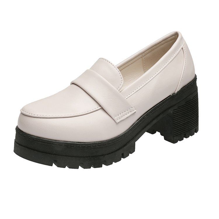 Plain Platform Chunky Heel Loafers BH24 MK Kawaii Store