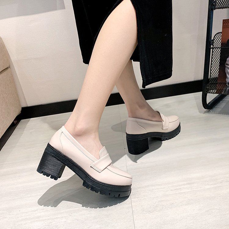 Plain Platform Chunky Heel Loafers BH24 MK Kawaii Store
