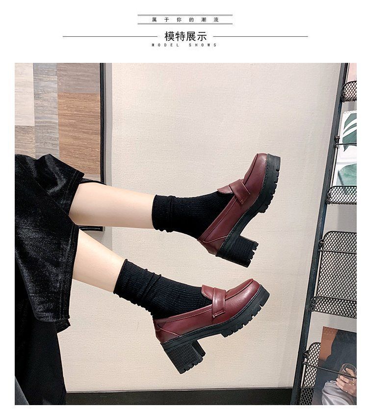 Plain Platform Chunky Heel Loafers BH24 MK Kawaii Store