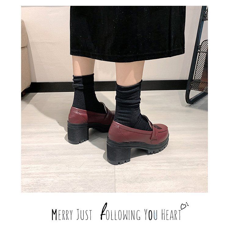 Plain Platform Chunky Heel Loafers BH24 MK Kawaii Store