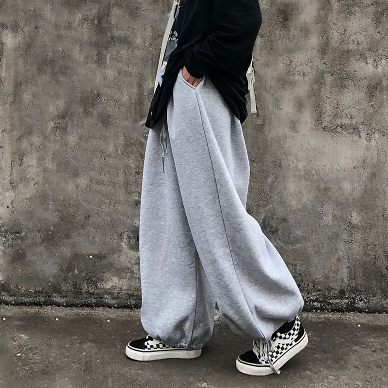 Plain Wide-Leg Jogger Pants dd9 MK Kawaii Store