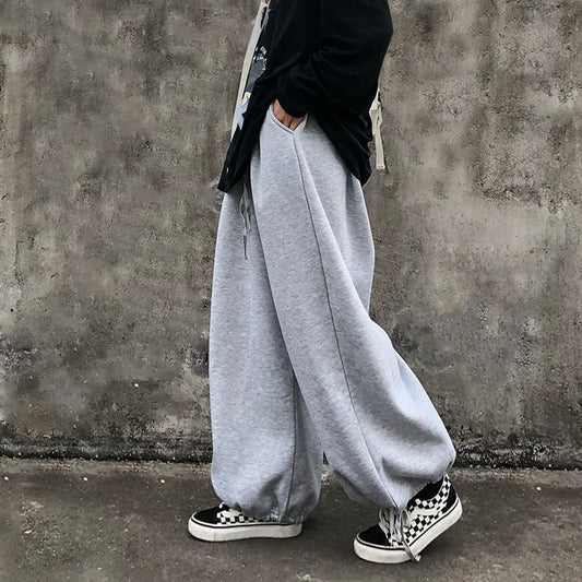 Plain Wide-Leg Jogger Pants dd9 MK Kawaii Store