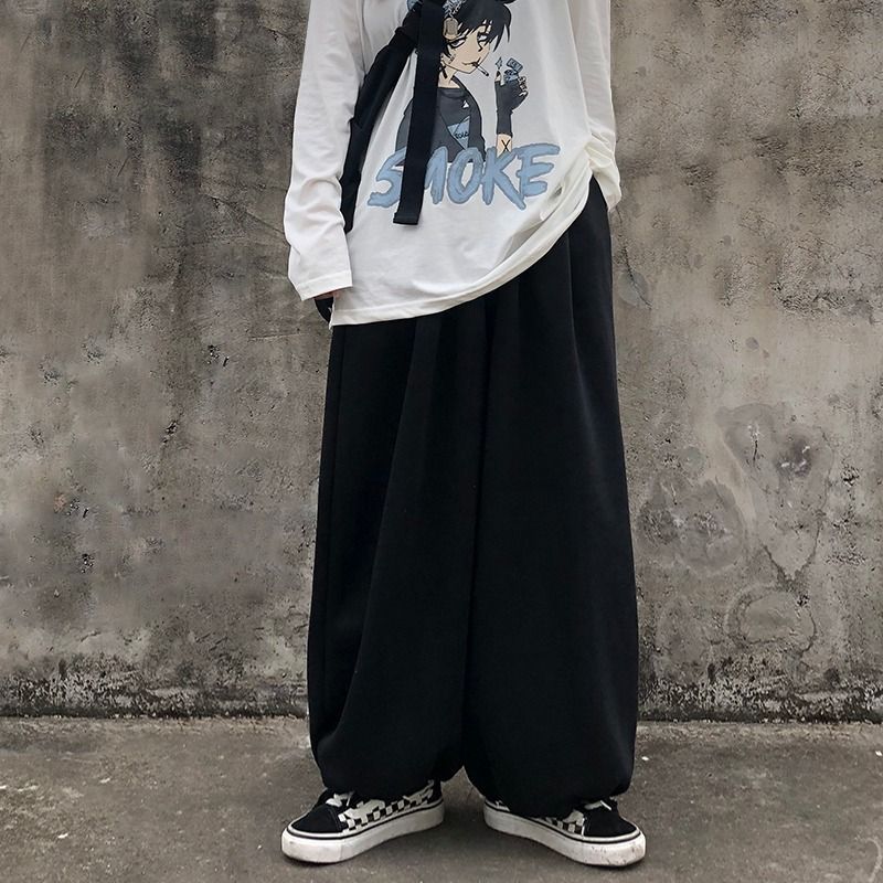 Plain Wide-Leg Jogger Pants dd9 MK Kawaii Store