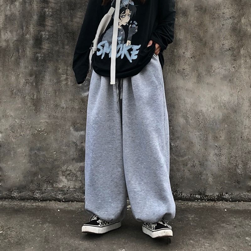 Plain Wide-Leg Jogger Pants dd9 MK Kawaii Store
