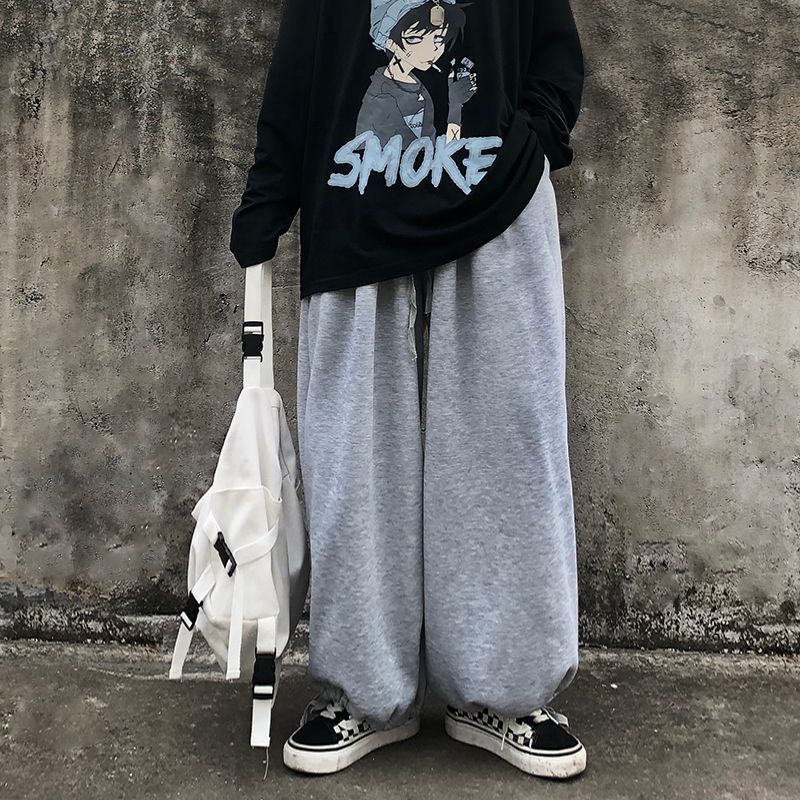 Plain Wide-Leg Jogger Pants dd9 MK Kawaii Store