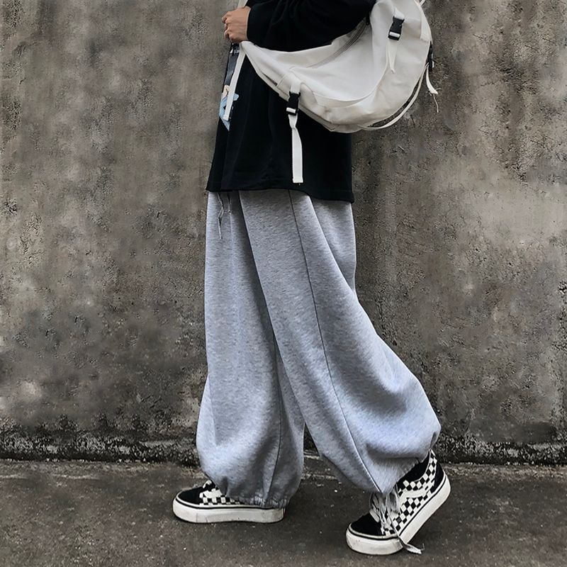 Plain Wide-Leg Jogger Pants dd9 MK Kawaii Store