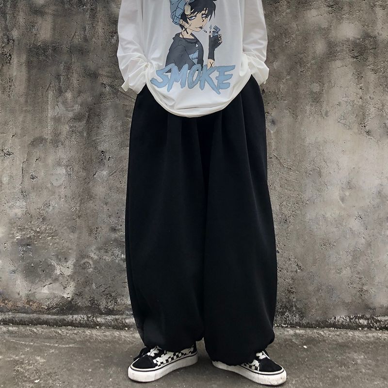Plain Wide-Leg Jogger Pants dd9 MK Kawaii Store