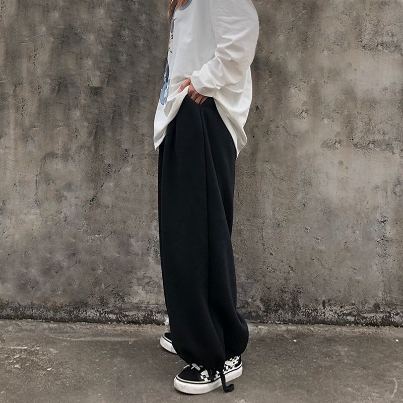 Plain Wide-Leg Jogger Pants dd9 MK Kawaii Store