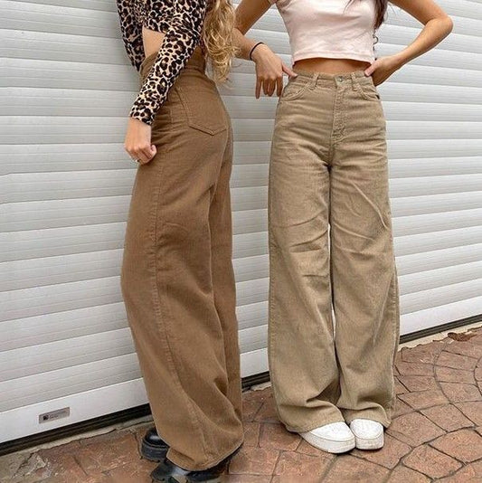 High-Waist Corduroy Wide Leg Pants dd10 MK Kawaii Store