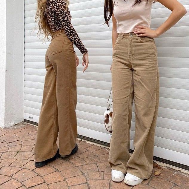 High-Waist Corduroy Wide Leg Pants dd10 MK Kawaii Store