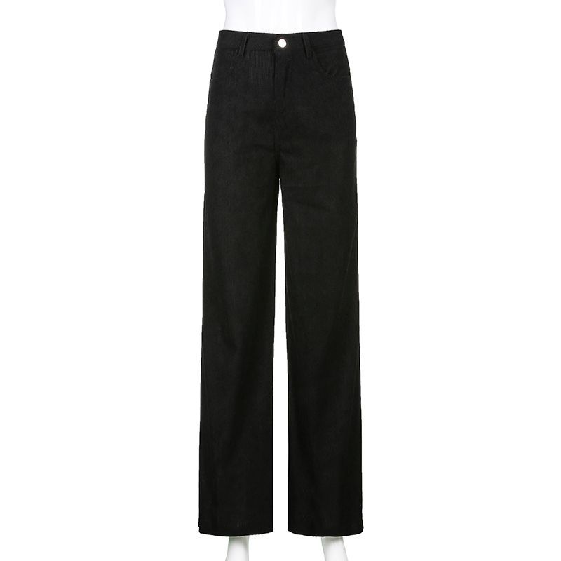 High-Waist Corduroy Wide Leg Pants dd10 MK Kawaii Store