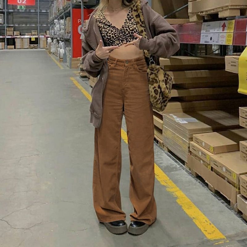 High-Waist Corduroy Wide Leg Pants dd10 MK Kawaii Store