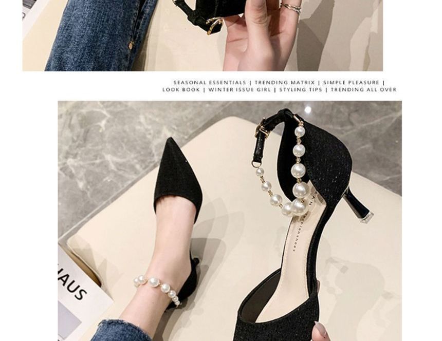 Faux Pearl High-Heel Sandals cc31 MK Kawaii Store