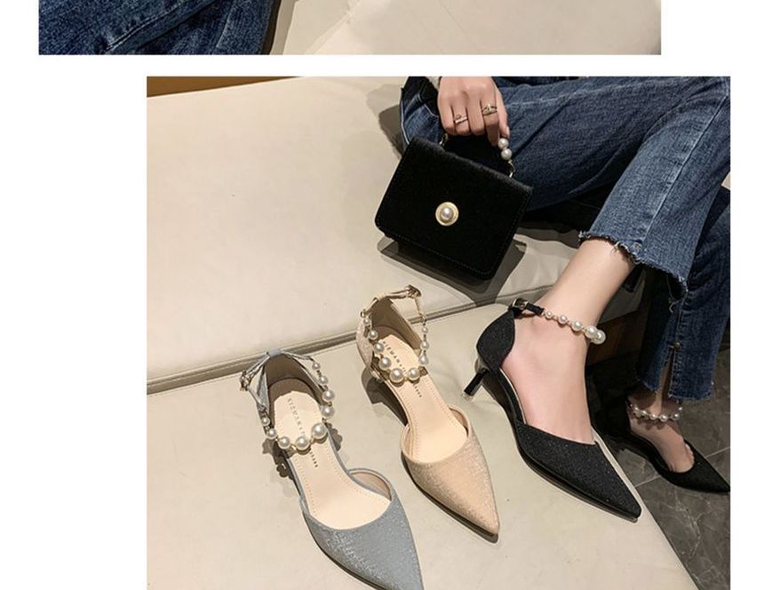 Faux Pearl High-Heel Sandals cc31 MK Kawaii Store