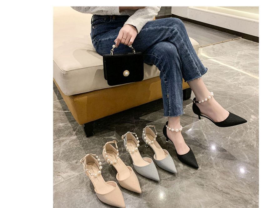 Faux Pearl High-Heel Sandals cc31 MK Kawaii Store